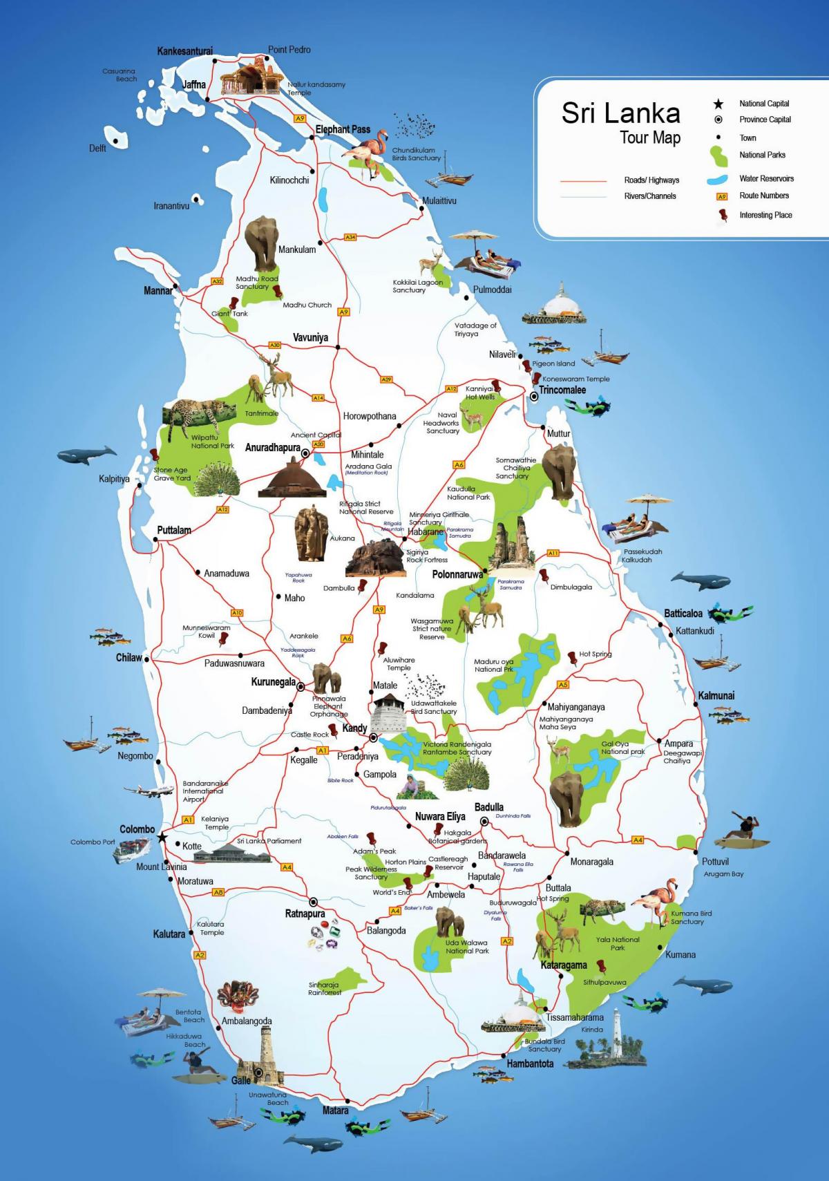 туристичких места на Шри Ланки мапи