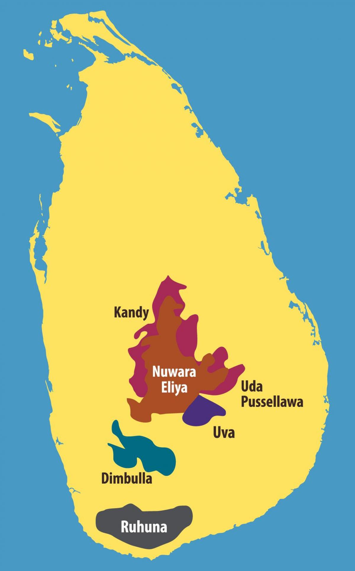 чај плантажа мапи Шри Ланке 