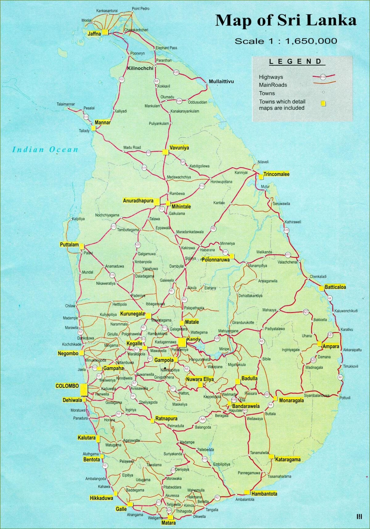 карта Шри Ланке на мапи са растојањем