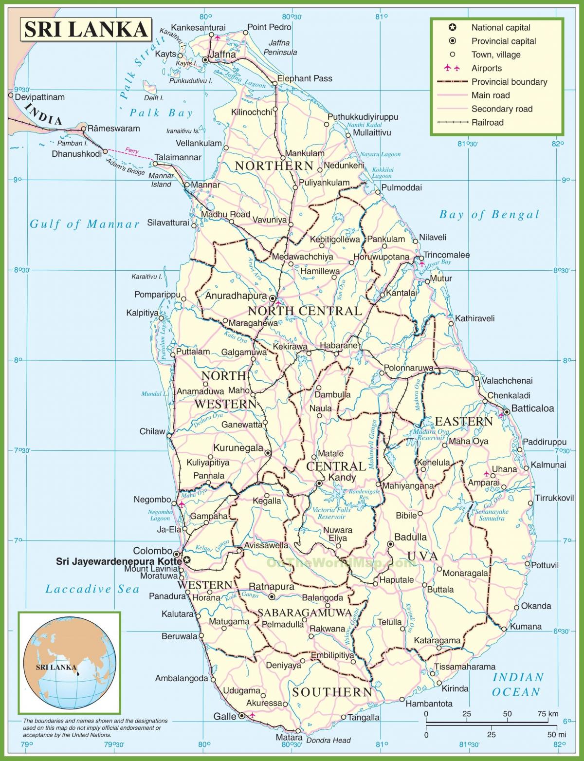карта Шри Ланке