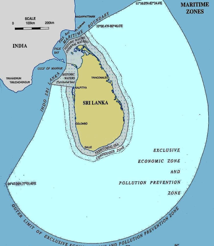 карта Шри Ланке на море