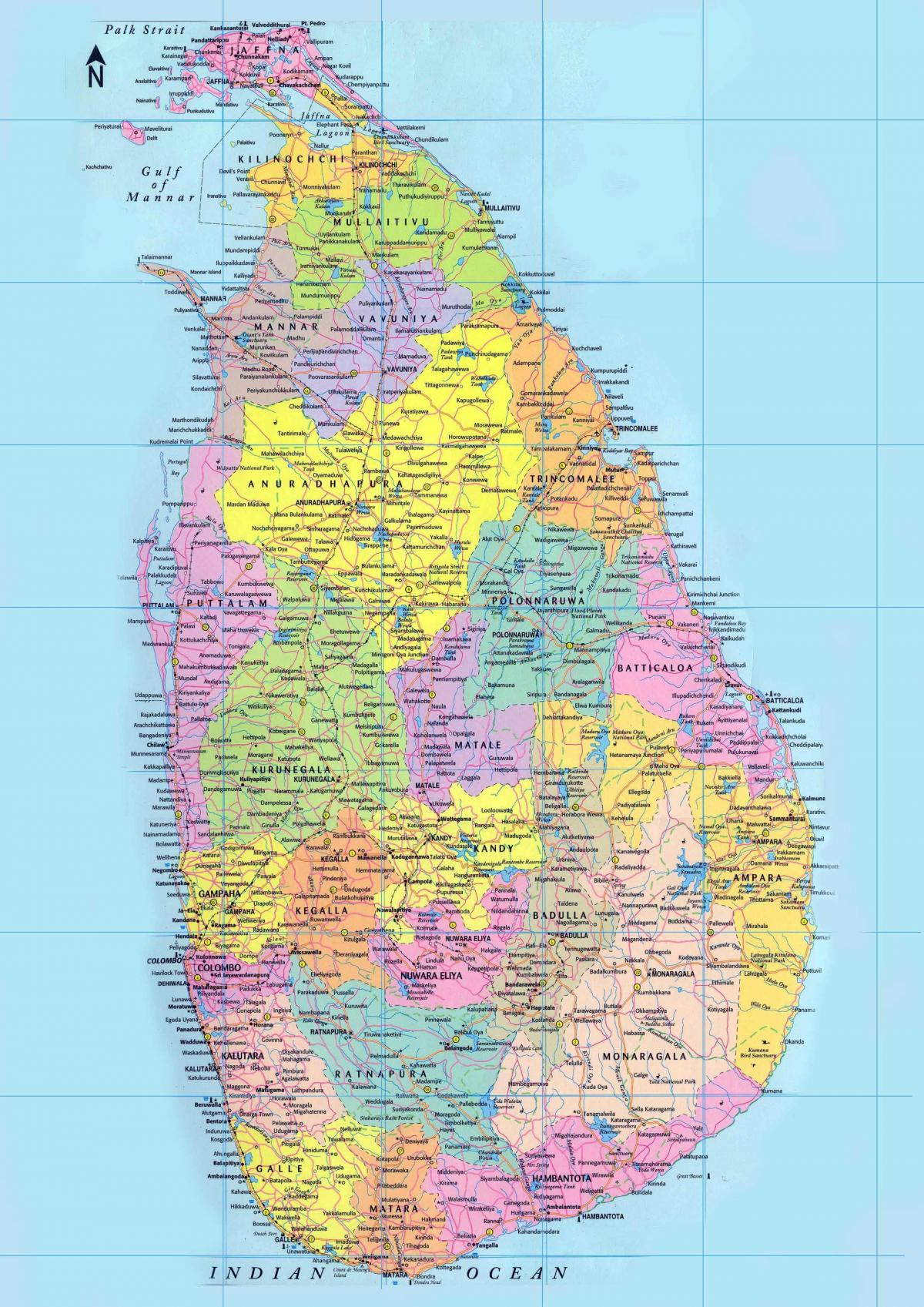 детаљна мапа Шри Ланке са путевима