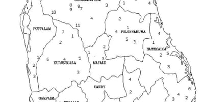 Карта Шри Ланке на мапи, црна и бела