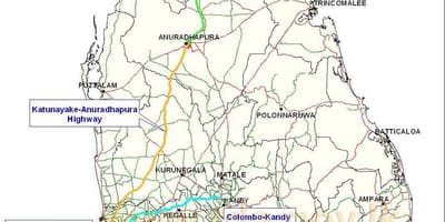 Карта Шри Ланке тетиве 